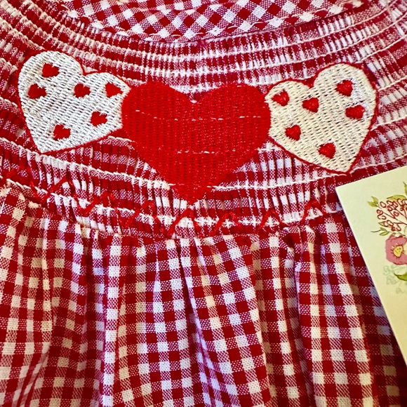 Girls Valentine's Red & White Gingham Smocked Heart Embroidery Dress Brand New - Picture 5 of 16